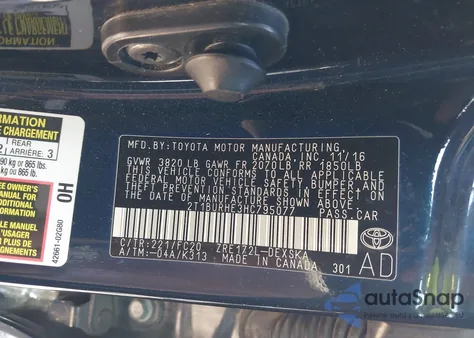 2017 Toyota Corolla Se из США, поврежденный, VIN 2T1BURHE3HC795077